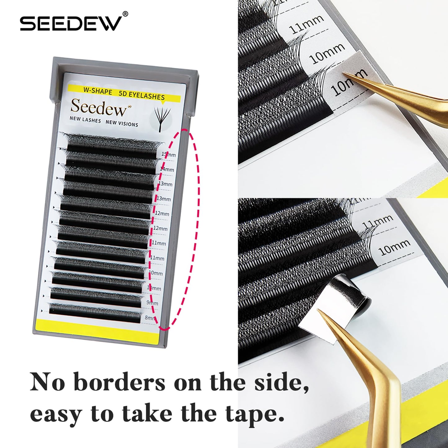 SEEDEW 5D Lash Extensions, 0.07mm C Curl 13mm 12 Rows/Tray, W Shape Flat Stem, Korean PBT Volume False Eyelashes Grafting for Beginner Artist, Lash Tech, Beauty Salon(5D-Matte Black-0.07-C-13mm)