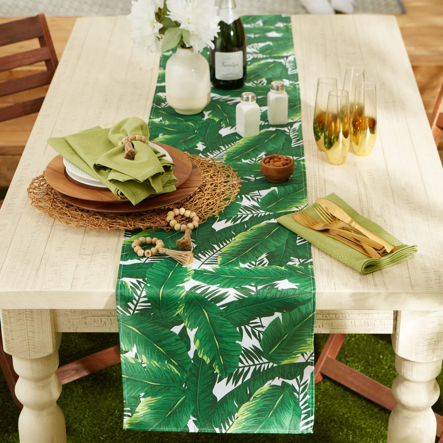 DII Outdoor Tabletop Collection, Stain Resistant & Waterproof,14x72, Banana Leaf