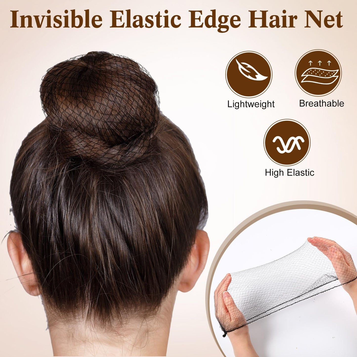 Yuxung 720 Pcs Hair Nets 24 Inches Bulk Hair Nets for Women - Invisible Elastic Mesh for Food Service, Ballet Bun, Sleeping, Women and Wig, Black