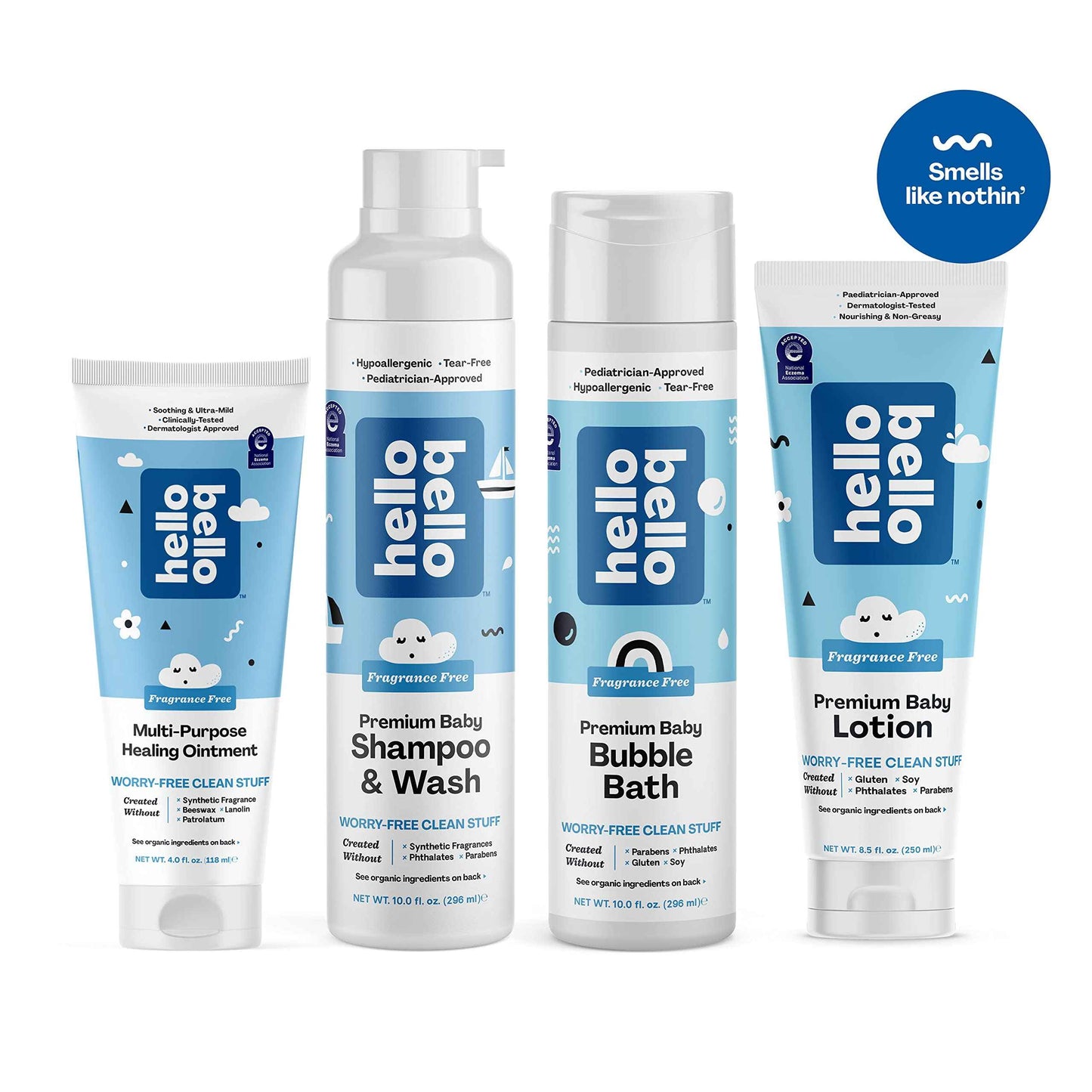 Hello Bello Fragrance Free Everywhere Balm | Dermatologist-Tested, Hypoallergenic, Soothing & Ultra-Mild on Sensitive Skin, Plant-Derived & Certified Organic Ingredients for Babies and Kids | 4 Fl Oz