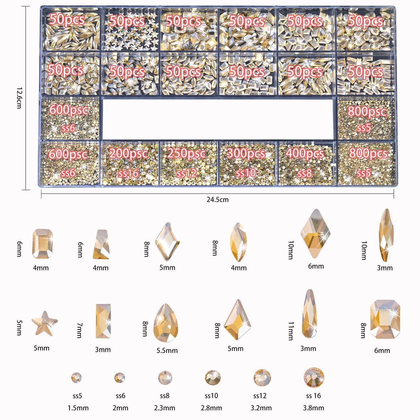 DZHILHMX Nail Rhinestones - 4300pcs Light Pink, Multiple Shape Gems, Flat Back Rhinestones, with Kit and Glue Gel, for Nail Art