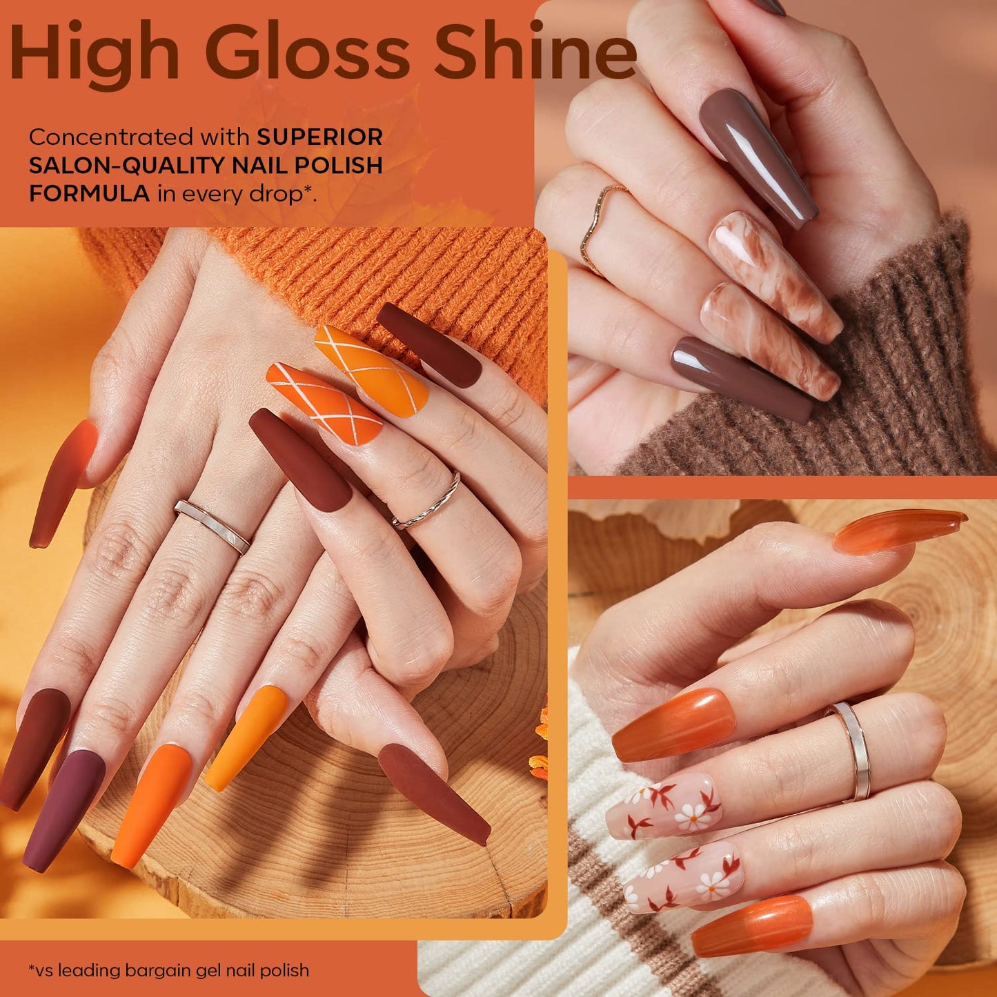 modelones 24 PCS Gel Nail Polish Kit, 20 Colors Fall Pink Brown Nude Orange Gel Polish Set with Glitter, Glossy and Matte Top Base Coat Home DIY Manicure Nail Art Design Gifts