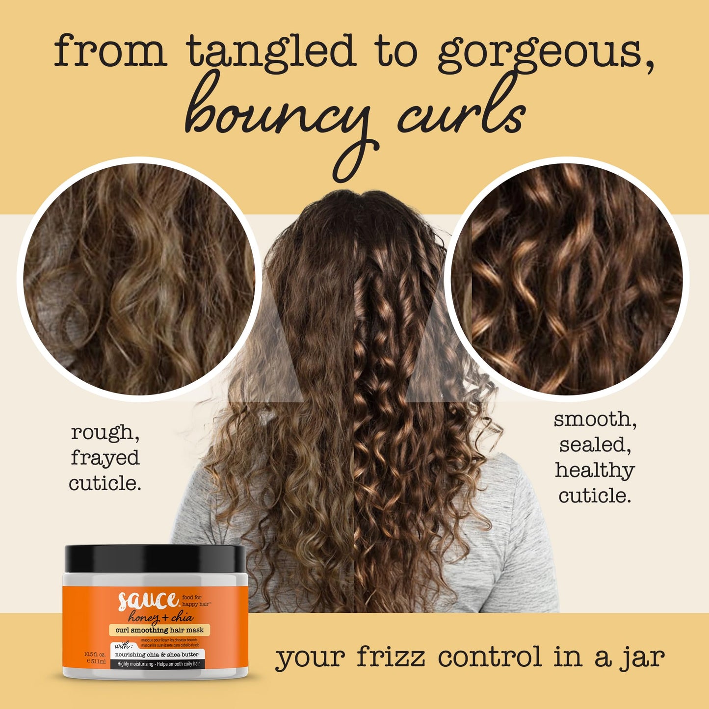 SAUCE Hair Mask, Honey Chia Smoothing Curl Mask (10.5 FL Oz) Frizz Control & Deep Conditioning with Shea Butter, Curly & Coily Hair, No Parabens & Sulfates