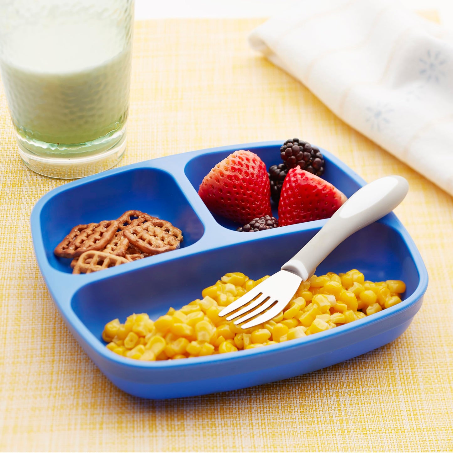 ECR4Kids My First Meal Pal Stainless Steel Forks, Toddler Silverware, White, Light Grey, 3-Pack