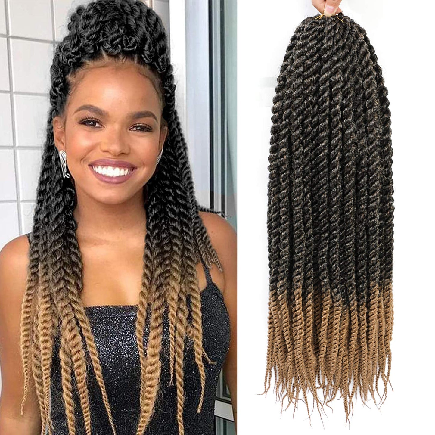 Admutty Havana Twist Crochet Hair, Jumbo Senegalese Twist Pre-Looped Synthetic Braiding Hair for Women, Soft & Lightweight Pre-Twisted Crochet Braids