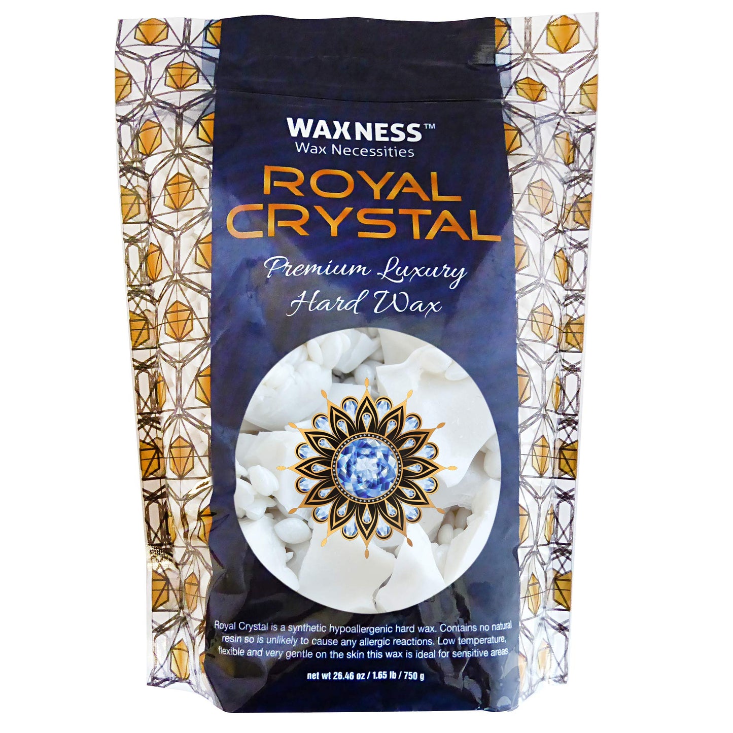 Waxness Royal Crystal Hard Wax Beads 1.65 lb (750 g) – Premium Rosin-Free Stripless Wax with Crystal Formula for Sensitive Areas, Professional Use – Made in Italy