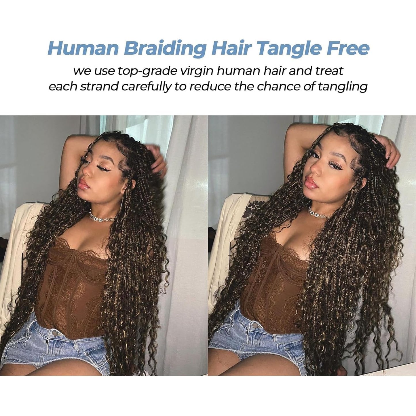 Human Boho Braiding Hair - 20 Inch, 2 Bundles, 100g, 99J Burgundy, Water Wave, Curly, Knotless Braids
