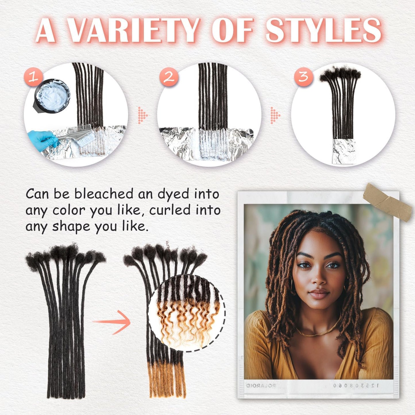 Teresa Dreadlock Extensions Real Human Hair 16 Inch 0.6cm Width Loc Extension Human Hair 10 Strands Full Hand-made Permanent Locs Extensions Natural Black Can Be Dyed and Bleached for Men/Women/Kids