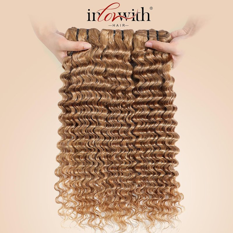 Honey Blonde Deep Wave Human Hair Bundles - 100% Brazilian Virgin Hair | 3 Bundles (16, 18, 20 Inches)