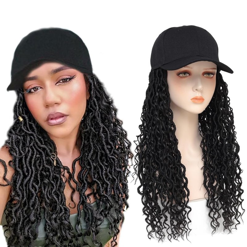 Goddess Faux Locs Wig - Curly Ends Synthetic Crochet Braids | 18-Inch Black Cap