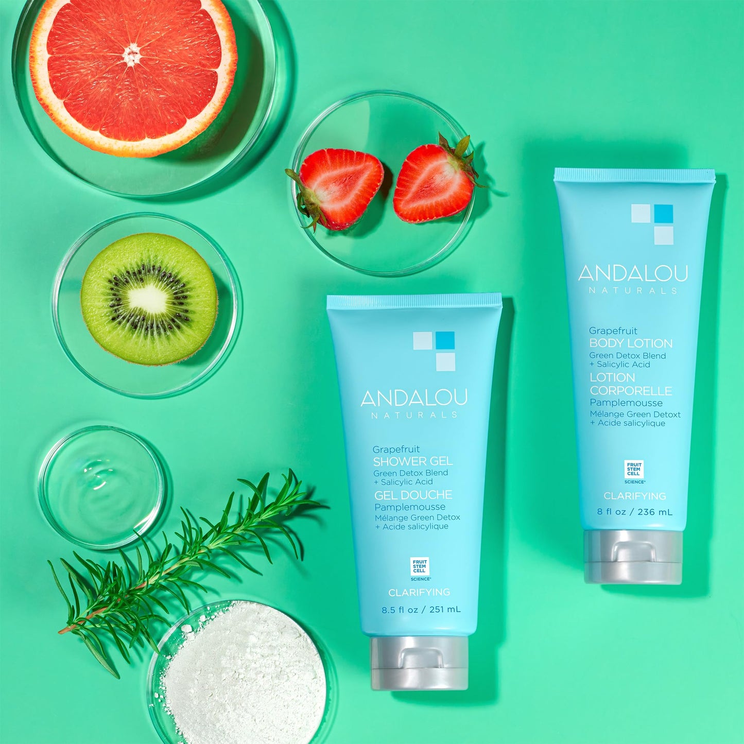 Andalou Naturals Body Wash, Clarifying Grapefruit Shower Gel, Gentle Exfoliating Salicylic Acid Body Wash with Tea Tree & Witch Hazel, Targets Back Acne, Blemishes & Excess Oil, 8.5 fl oz