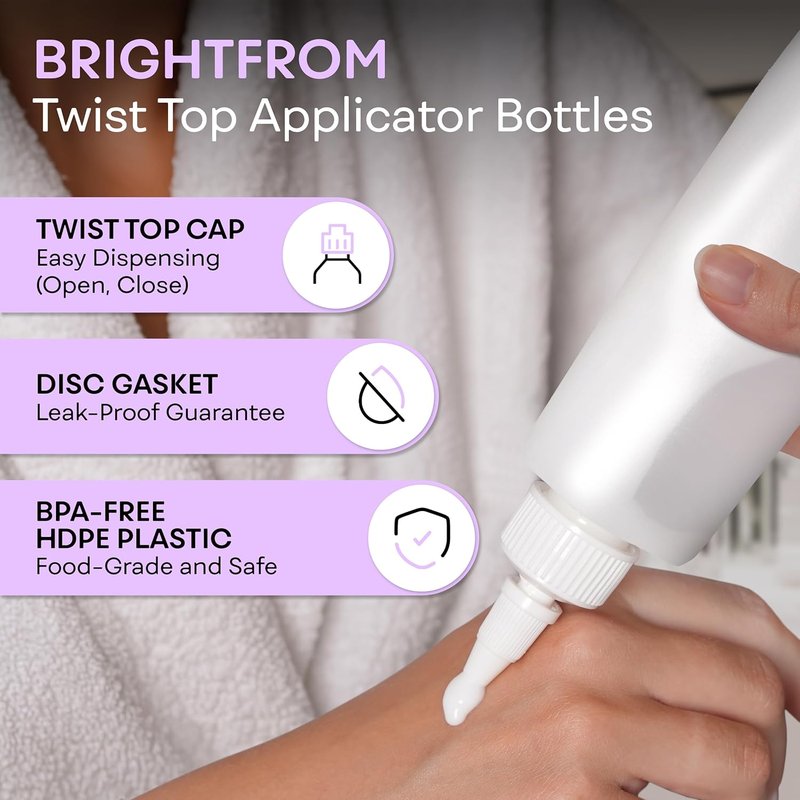 Twist Top Applicator Bottles - 8 Oz Refillable Squeeze Plastic | Hair Coloring & Multi-Purpose (Pack of 2)