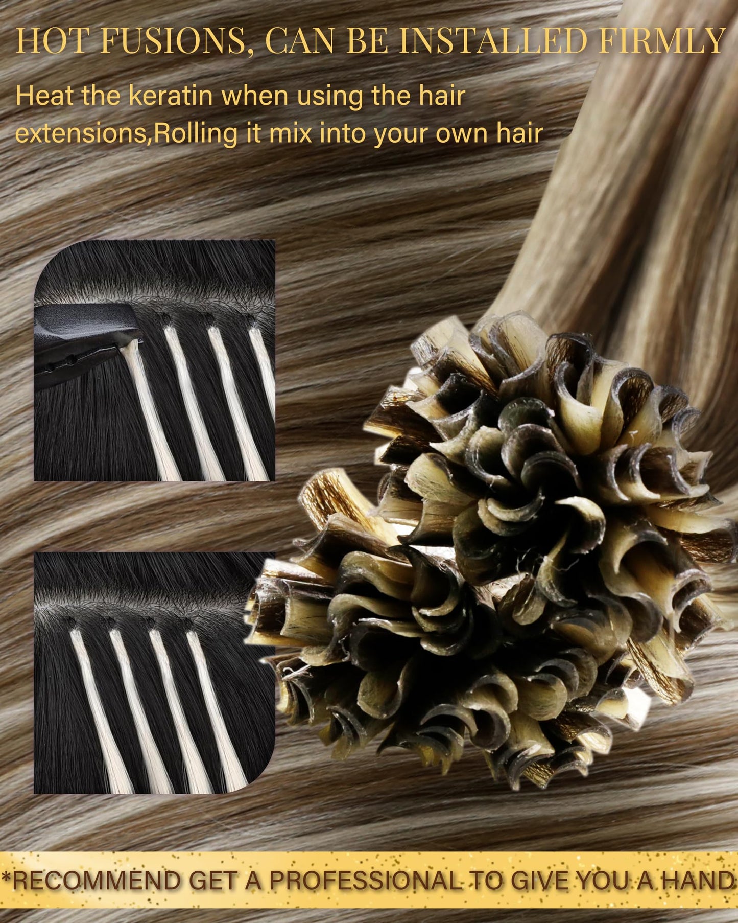 Hetto K Tip Hair Extensions Real Human Hair Brown Highlight Blonde 20in 50g