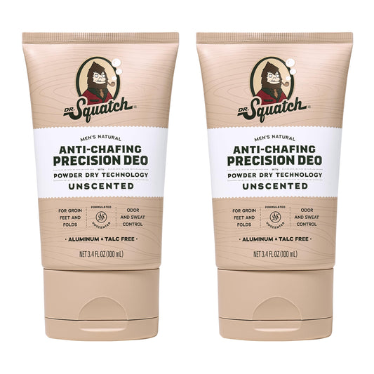Dr. Squatch Whole Body Deodorant for Men - Odor + Sweat Control - Aluminum + Talc Free - Natural Ingredients - Dermatologist-Tested for All Skin Types - Unscented (3.4 fl oz, 2-Pack)