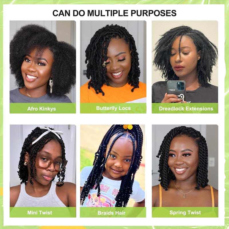 16 Inch Afro Kinkys Bulk Human Hair Kinky Curly Braiding Hair for Mini Twist 50g/Pack Natural Black 4C Dreadlock Extensions for Permanent Sister Locs/Mini Twists/Braids/Repair Can Dye and Bleach