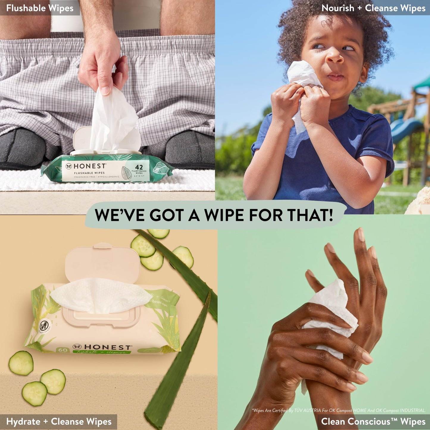 The Honest Company Unscented Wipes Over 99% Water Compostable Plant-Based Baby Hypoallergenic for Sensitive Skin EWG Verified Geo Mood 72 Count