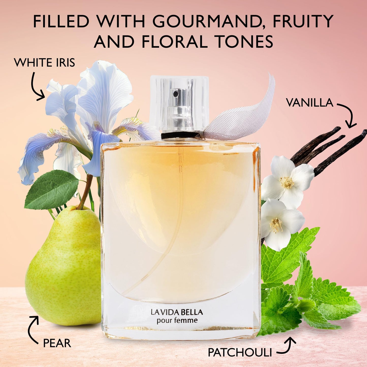 La Vida Bella Eau De Parfum for Women 3.4 Fl Oz- Floral Fruity Fragrance - Rich & Elegant Aroma - Scents of Iris, jasmine & Orange Blossom - Warm & Powdery Base of Almond - 100ml Bottle for Daily Wear