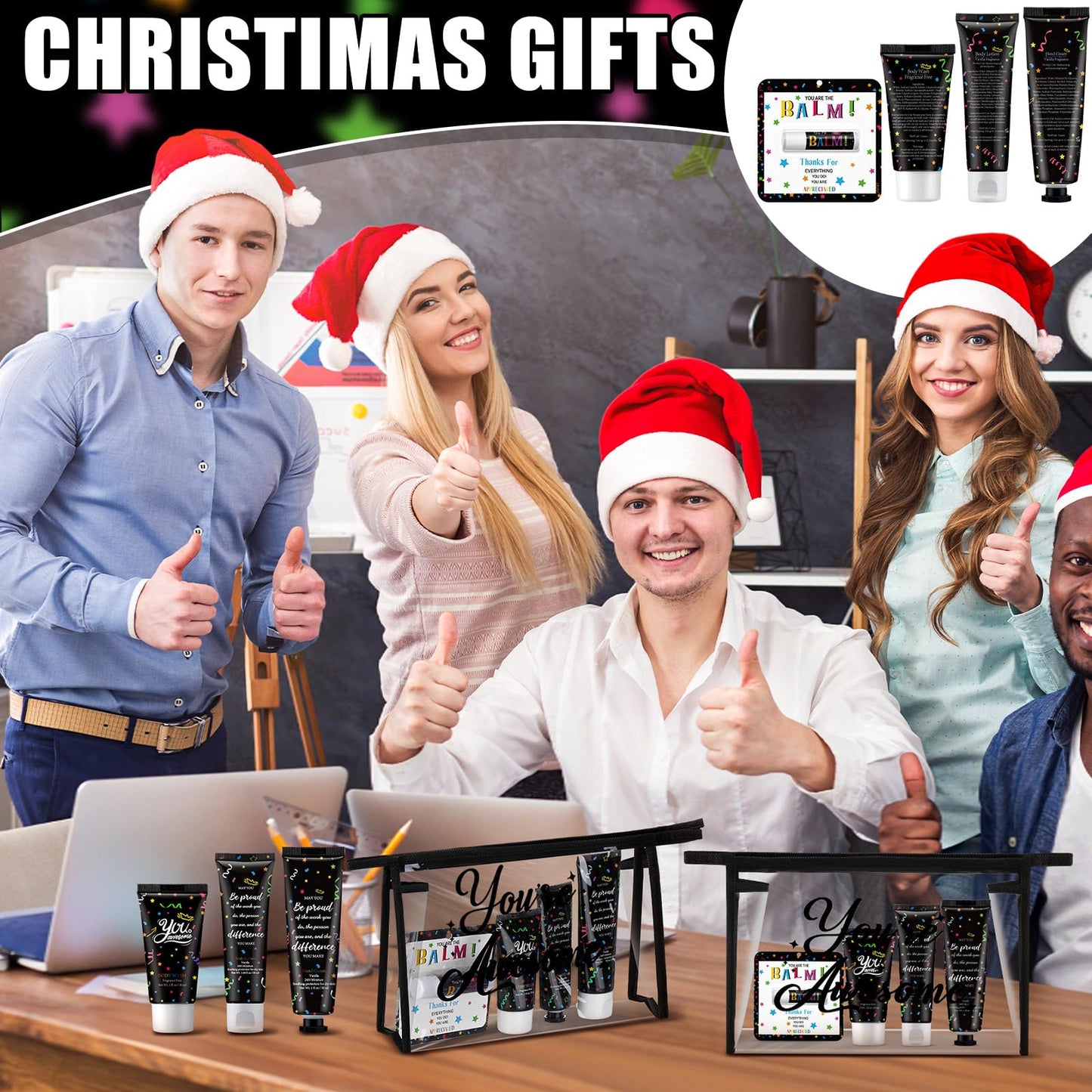 Dimsile 25 Pieces Christmas Employee Appreciation Gifts Bulk Lip Balm Hand Body Lotions Teacher Staff Team Thank You Gifts Christmas Stocking Stuffers for Women Men Volunteer