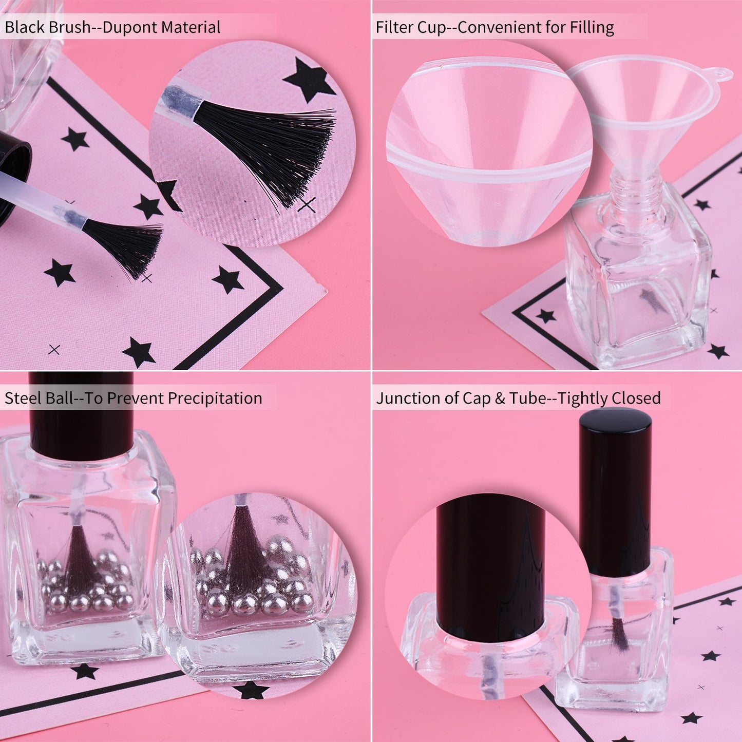 Empty Nail Polish Glass Bottles - 6PCS 15ML with Brush Cap, Funnel & Mixing Balls for Nail Art