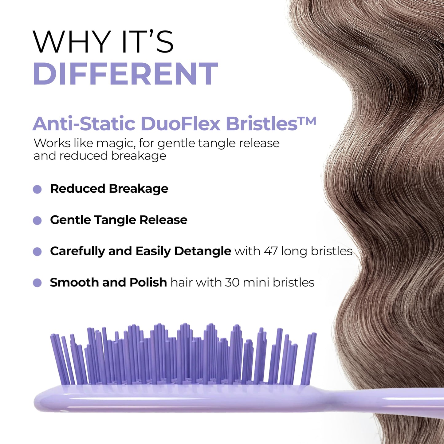 FHI Heat UNbrush Mini Detangler Brush for Pain-Free Brushing on All Wet or Dry Hair Types — Durable Duoflex Anti-Static Bristles, Lightweight Handle, Vented Mini Hair Brush, Lilac Light Purple