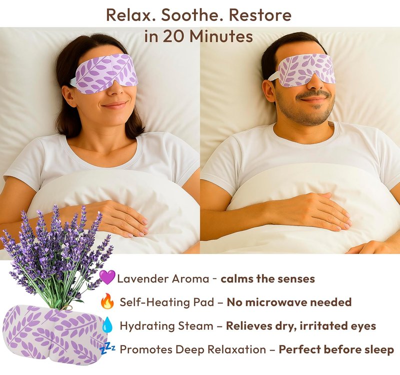 Steam Eye Mask - Lavender Self-Heating Compress for Dry Eyes & Puffiness Relief | 16 Pack