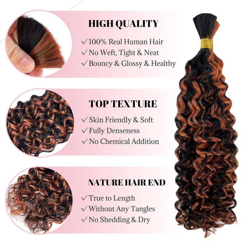 Highlight Braiding Human Hair Extensions - 2 Bundles 100g Deep Water Wave Ombre Curly 14 Inch | Black and Brown
