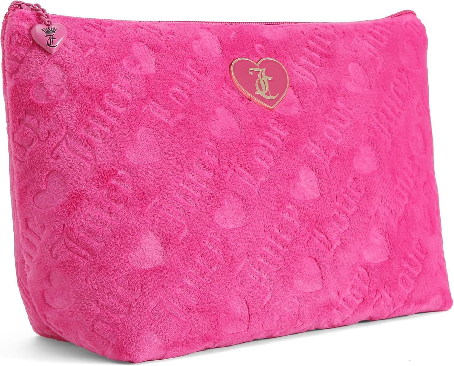 Juicy Couture Hot Pink Makeup Bag - Terry Cloth Cosmetics Organizer for Travel Essentials | Zip Pouch