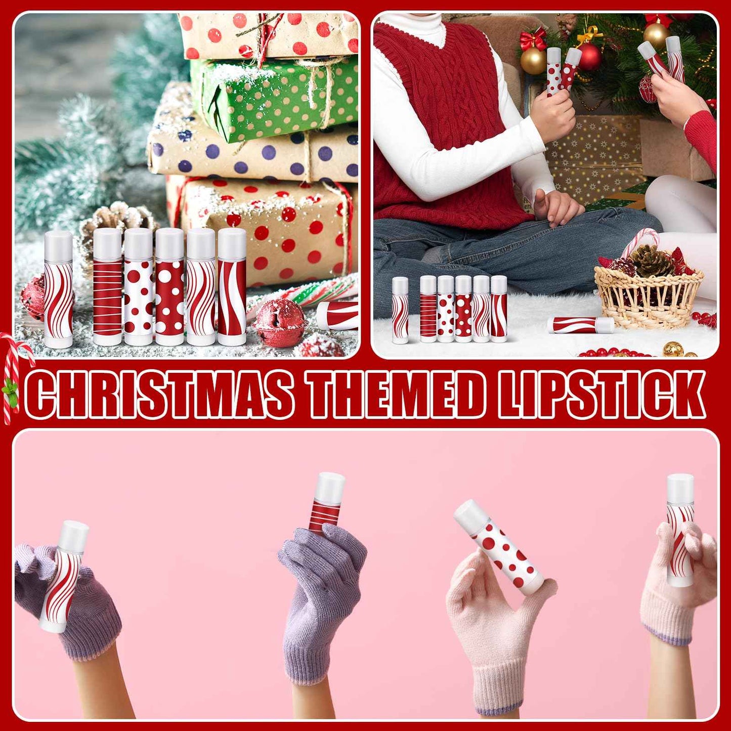 Demissle 30 Pcs Christmas Lip Balms Gifts Bulk Peppermint Candy Cane Flavor Red and White Lip Balms Christmas Party Gifts Stocking Stuffers for Women Coworkers Staff Employee