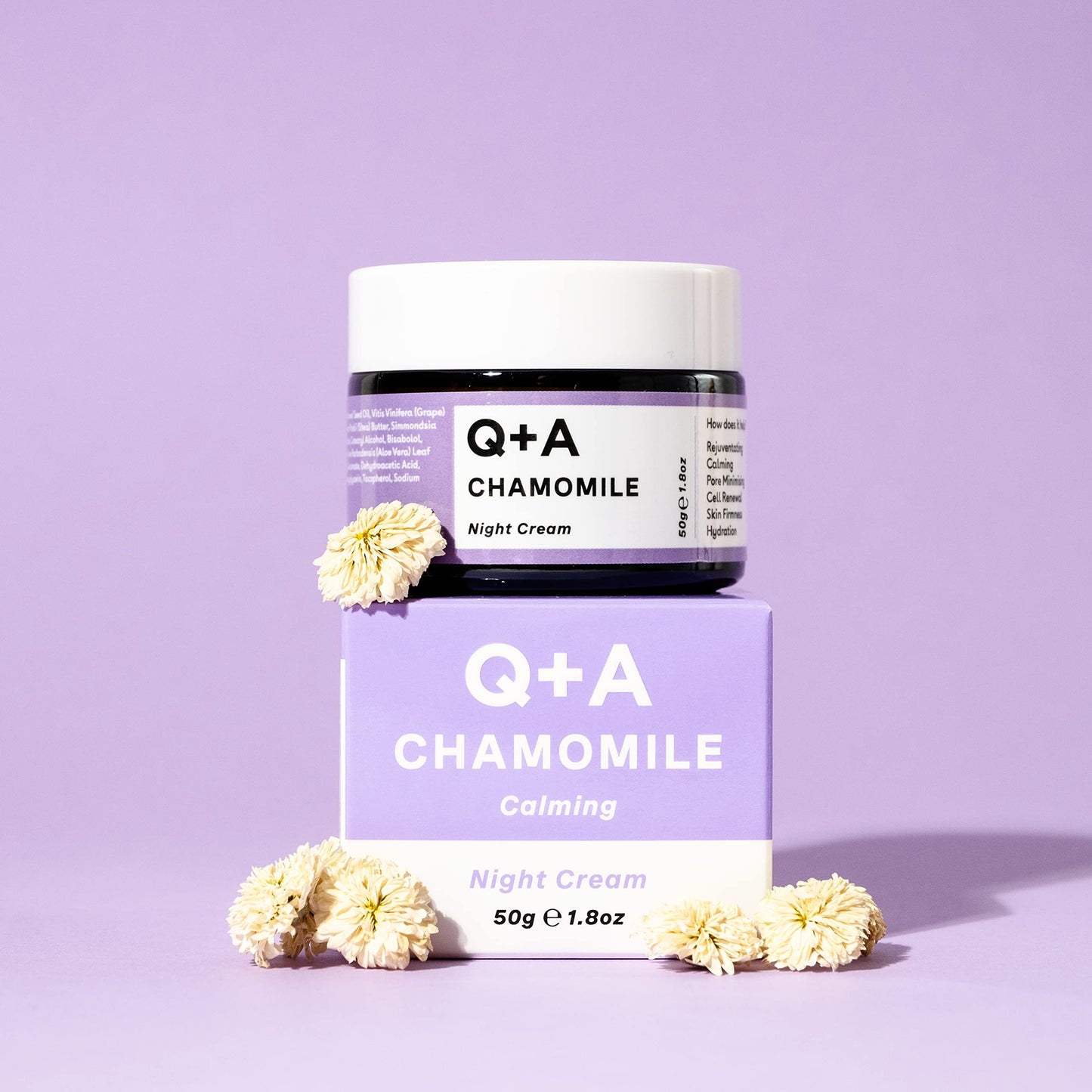 Q+A Chamomile Night Cream, a Super Soothing Moisturiser, works whilst you sleep for a hydrated and fresh complexion (1.8 Fl.Oz)