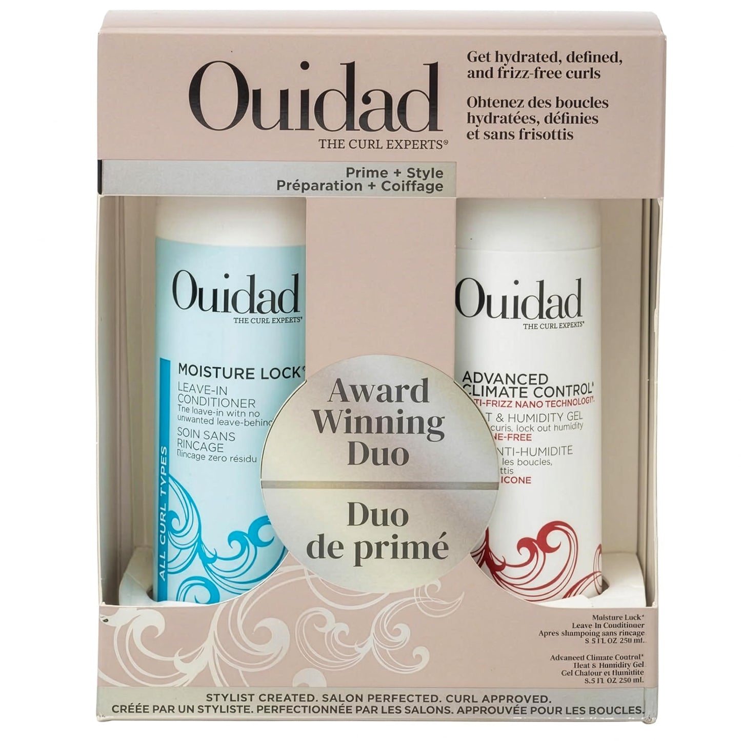 Ouidad Advanced Climate Control Heat & Humidity Styling Kit, Anti Frizz Curly Hair Products to Lock in Moisture & Block Humidity, Flexible, Long-Lasting Hold, No Parabens & Sulfates