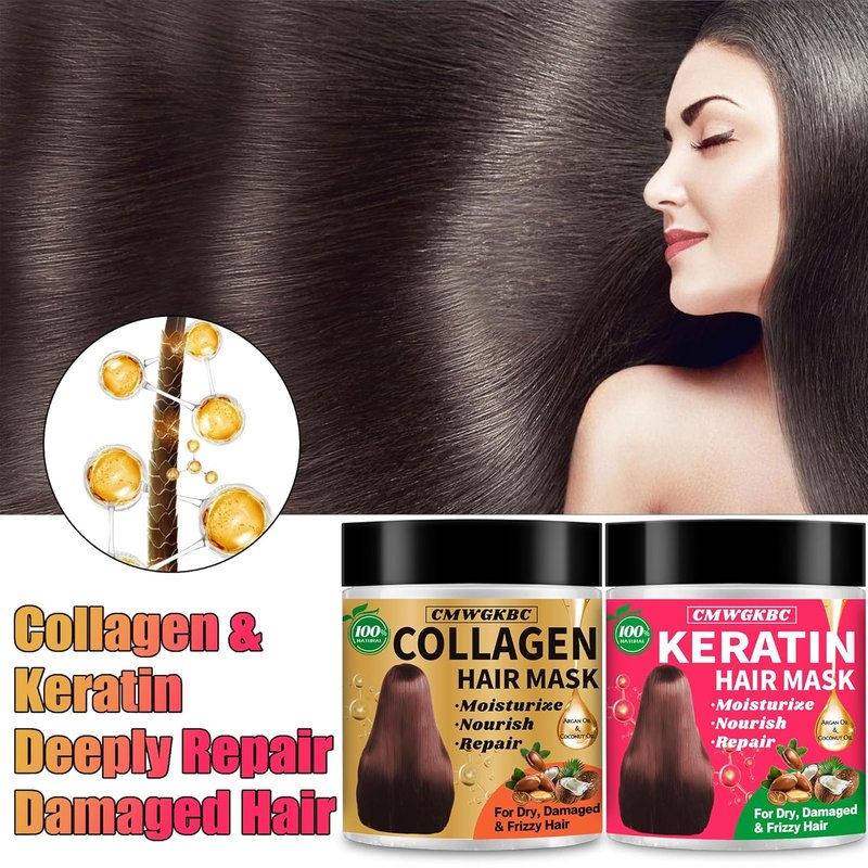 Collagen & Keratin Hair Mask - Deep Repair Conditioner for Damaged Hair | Hydrating Argan Oil Treatment for All Hair Types