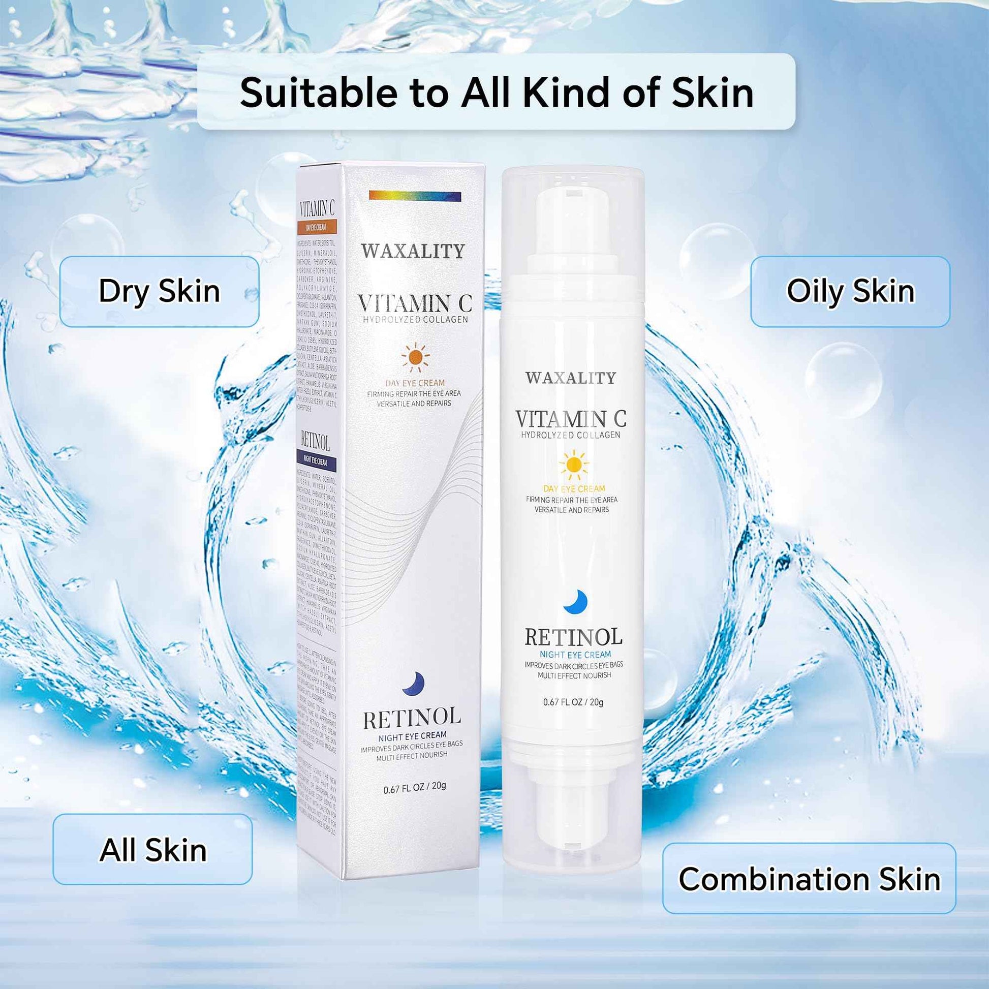 Under Eye Cream Dark Circles, Under Eye Skin Treatment Cream Reduces Puffiness, Fine Lines, Wrinkles and Eye Bags, Day & Night Brightening, Moisturizing & Firming Eye Serum with Vitamin C & Retinol