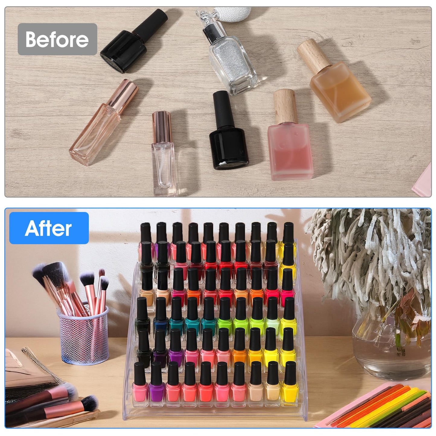 2 Pack Acrylic Nail Polish Organizer 84 Bottles of 7 Layers Acrylic Display Rack Clear Nail Polish Paint Organizer Holder Rack Eyeglasses Shelf Essential Oils Holder Stand No Tool Needed Assembly