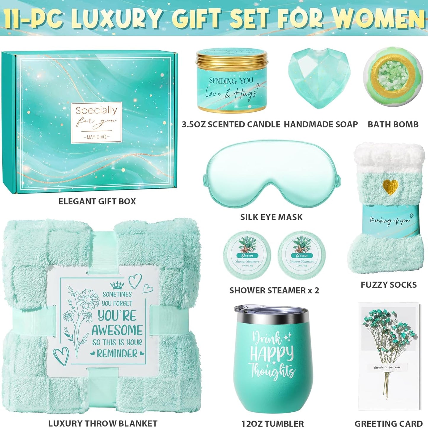 Spa Gift Basket for Women - Ocean Relaxing Self-Care Package with Blanket | Perfect Mother's Day & Birthday Gift for Mom, Wife, Girlfriend, Sister