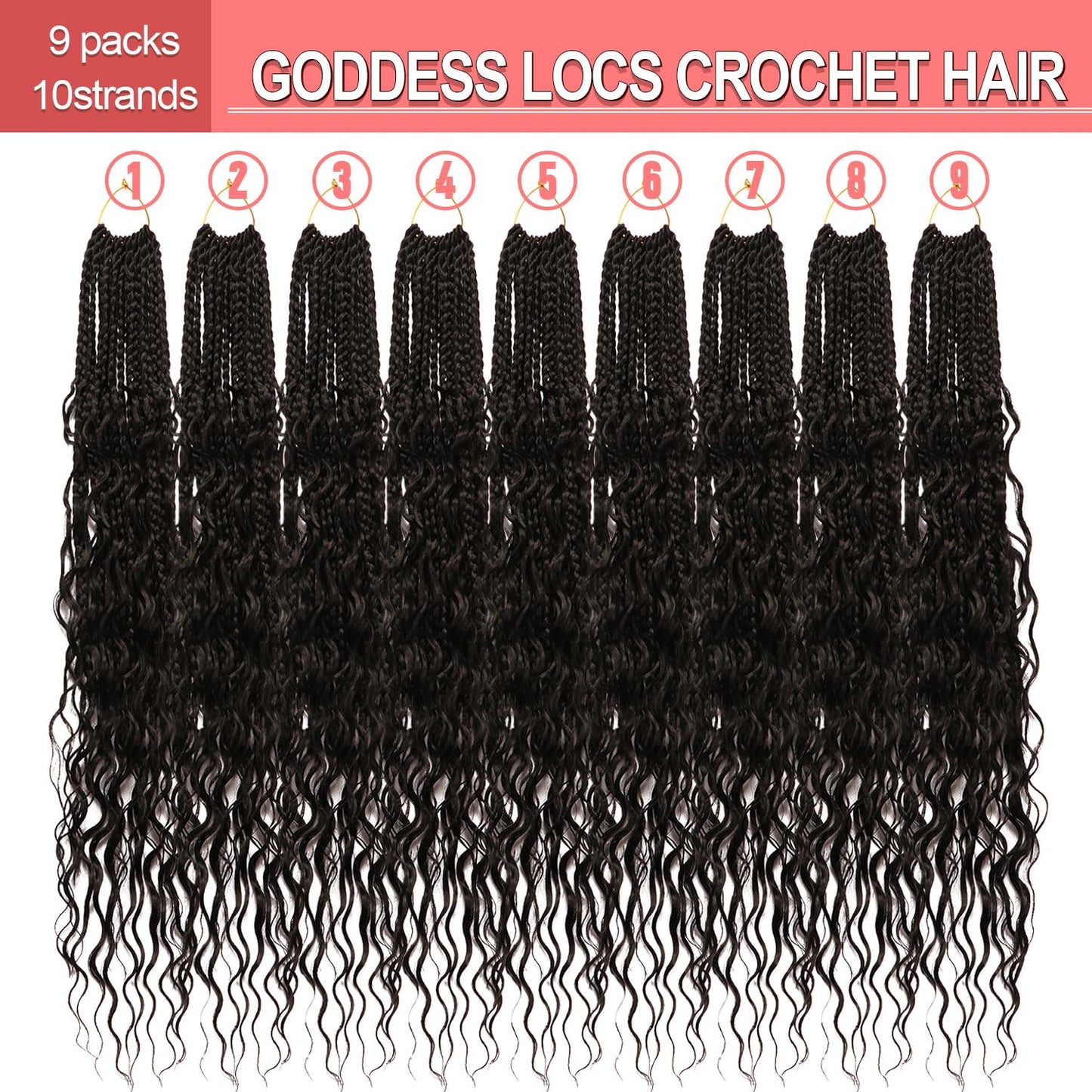Box Braids Crochet Hair - 30 Inch Water Wave Boho Braids for Black Women | 9 Packs, 1B Color