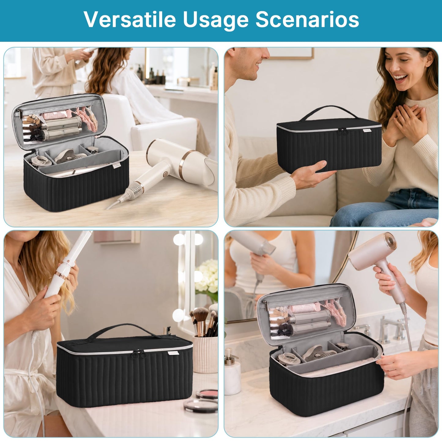 Lexeeco Travel Carrying Case for Hair Dryer Shark Flexstyle Dyson Airwrap Brush Hair Accessories Tools Storage Bag for Revlon Hairdryer Styler Organizer (Black)