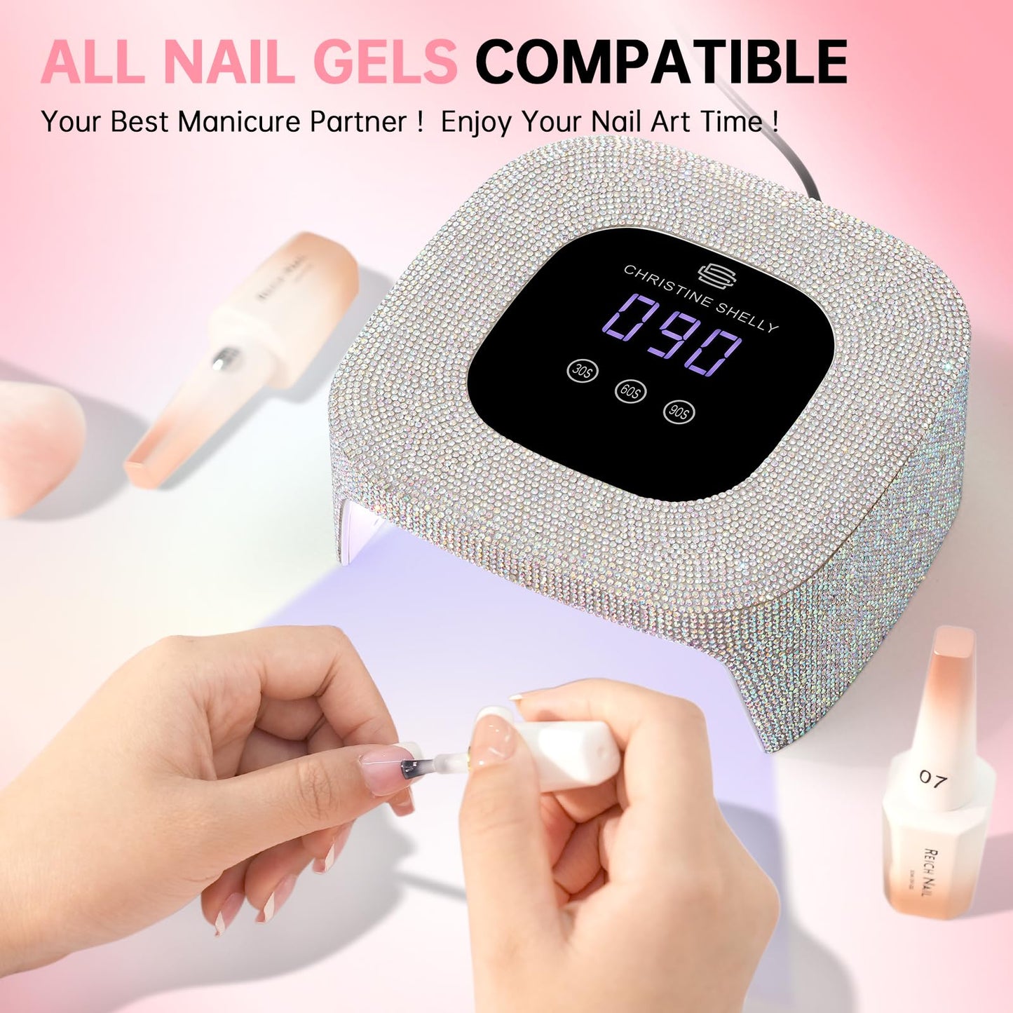 CHRISTINE SHELLY UV Nail Lamp, UV Light for Gel Nails,48W Plug-in Mini Diamond Nail Lamp Nail Dryer with Touch Control Auto Sensor and 3 Timer Settings Nail Light Portable Curing Lamp (AB Diamond)