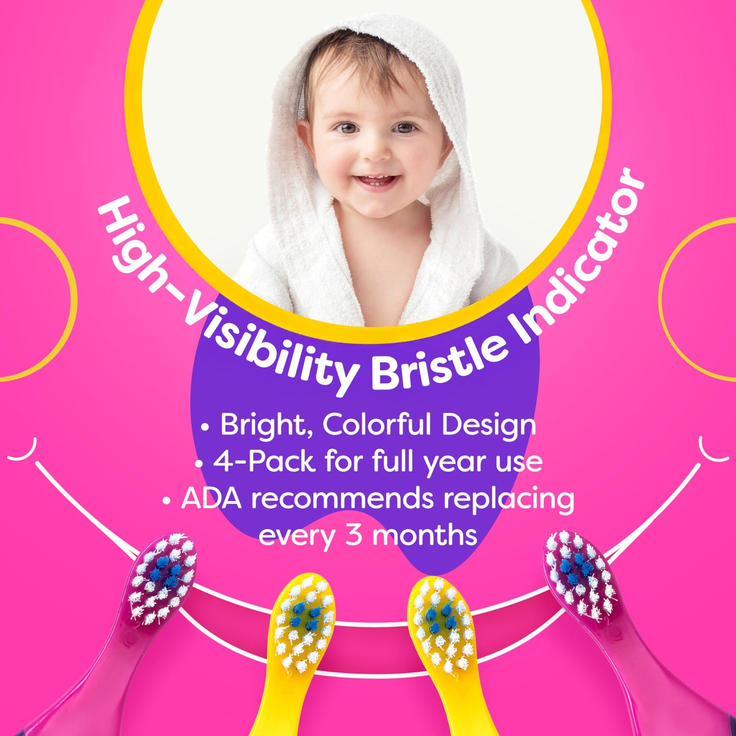 Trueocity Infant Toothbrush Set for Oral Care (12 Months+) – Soft Bristles, Small Brush Head, Easy-Grip Handle – 4-Pack (Pink & Purple)