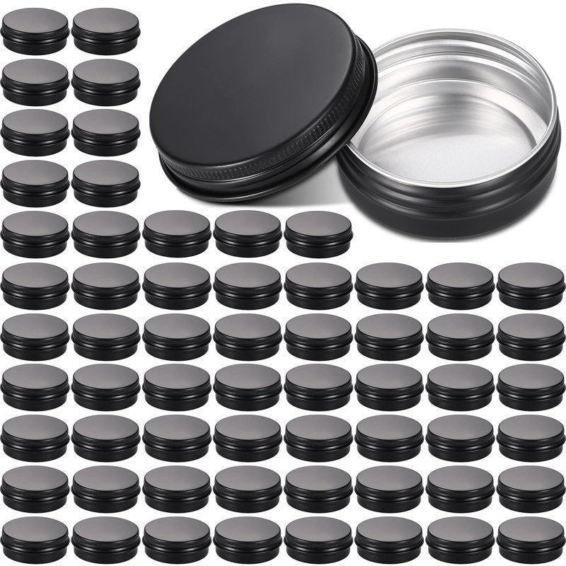Patelai 64 Pieces Lip Balm Tin Containers Screw Top Round Tin Cans Aluminum Jar with Screw Lid, Empty Bottle Travel Cosmetic Sample Container for DIY(1 oz,Matte Black)