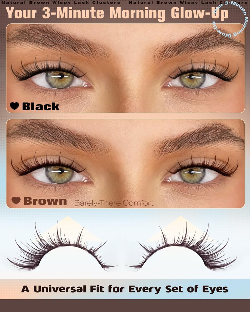 ALICROWN Brown Lash Clusters Cat Eye Cluster Eyelash Extensions Manga Eyelash Clusters Left & Right Natural Lash Extensions Spiky Cluster Lashes C Curly Fox Eye Individual Lashes Fairy Eyelashes
