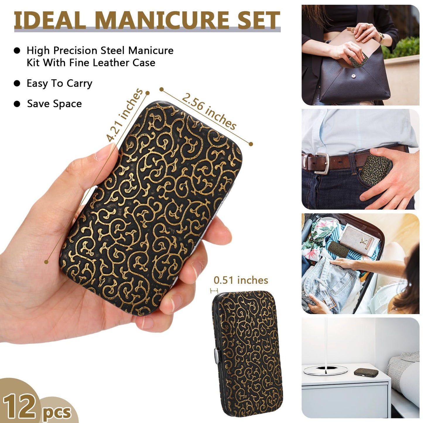 Geosar 12 Sets Manicure Set Nail Clippers Set Pedicure Kit 12 in 1 Stainless Steel Professional Grooming Kits Nail Care Tools with Travel Case for Home Tool(Classic Style)