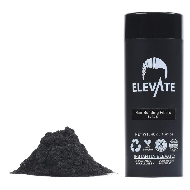 ELEVATE Hair Fibers for Thinning Hair - Natural Keratin for Instant Volume | 40g Bottle (Black)