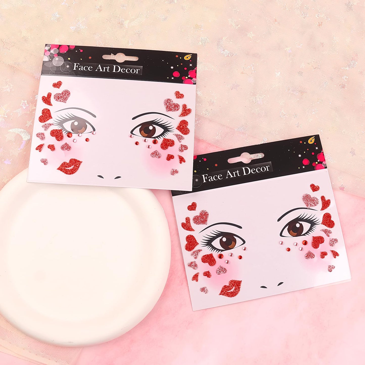 Valentine's Day Face Gems Face Jewels Stickers Red Love Heart Lip Self Adhesive Eye Body Face Nail Hair Crystal Rhinestones for Makeup Festival Glitter Face Art Decor 2Sheets (style1)