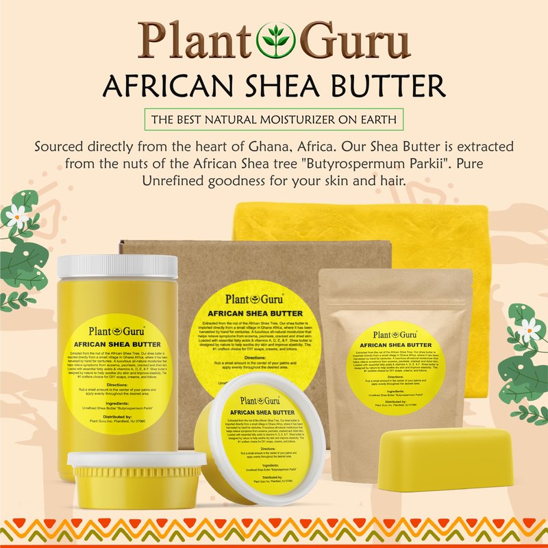 Plant Guru Raw African Shea Butter 32 oz. Bulk 100% Pure Natural Unrefined YELLOW - Ideal Moisturizer For Dry Skin, Body, Face And Hair Growth. Great For DIY Soap and Lip Balm Making.