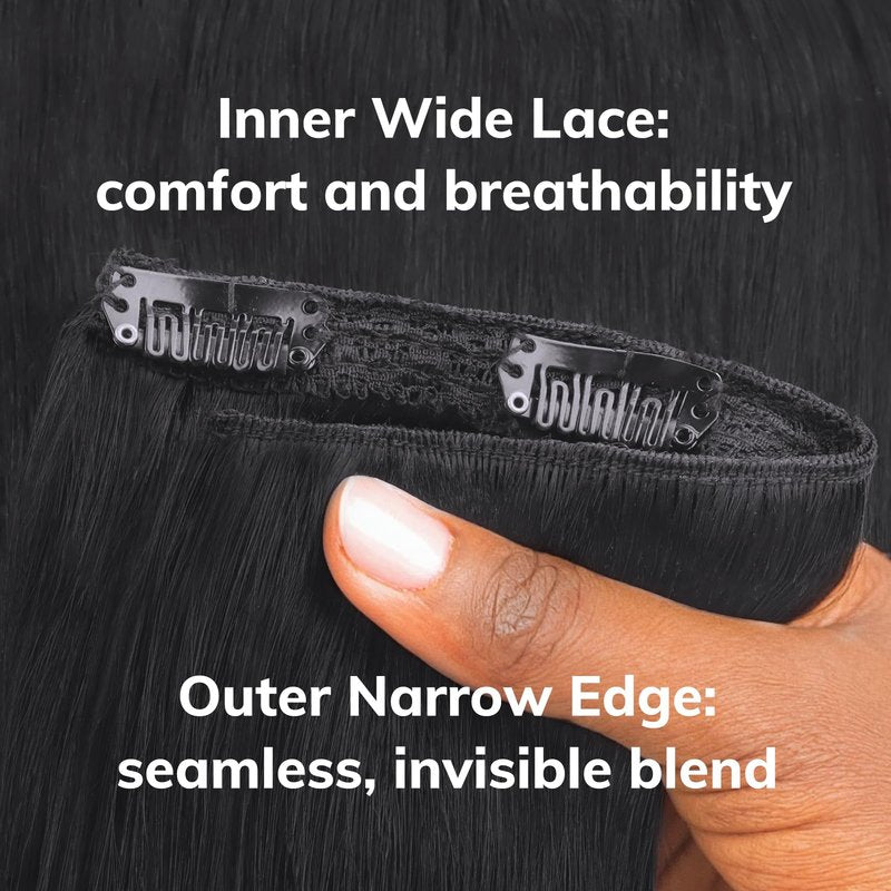IDN BEAUTY Clip in Hair Extensions Real Human Hair Straight 120g Natural Black Double-layer Lace Clip In for Black Women Soft Breathable Lace Invisible Seamlessly Blending 7pcs 16 Inch