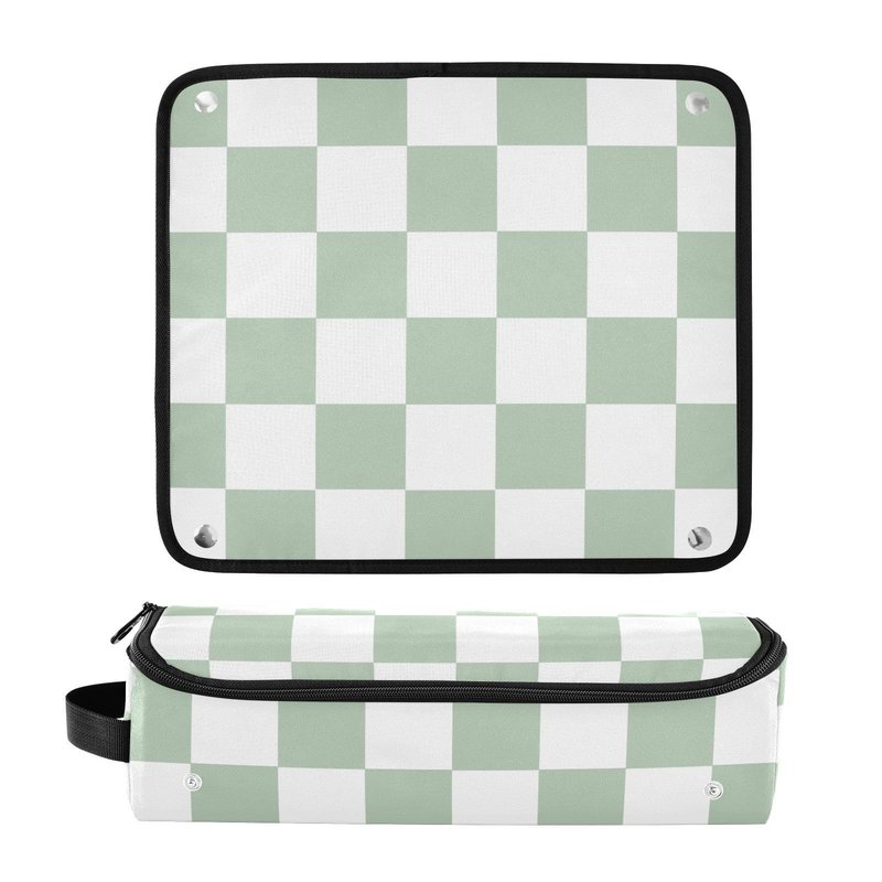 Checkered Green and White Hair Tools Travel Bag with Heat Resistant Mat Detachable 2-in-1 Curling Iron Travel Case Hot Tools Organizer for Straightener Flat Iron