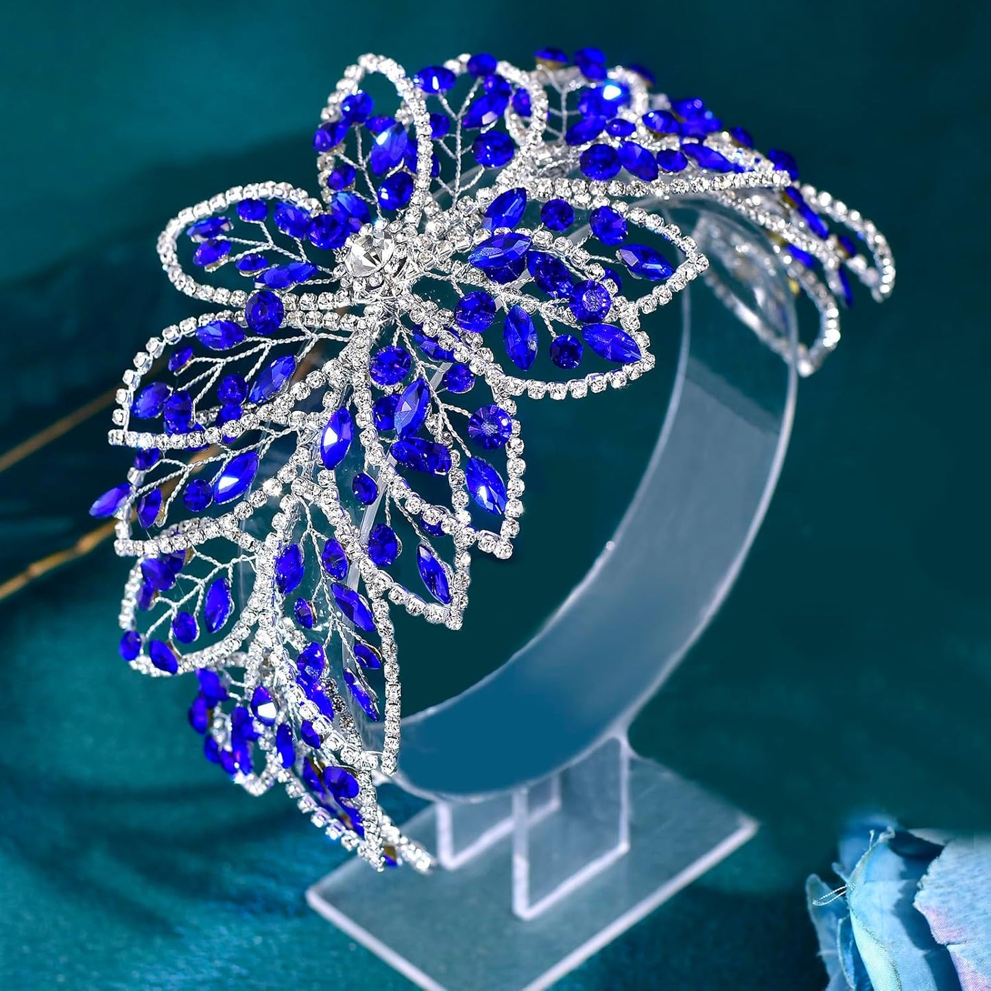 Bridal Blue Rhinestone Headpiece - Exquisite Handmade Hair Accessory | Crystal Hair Band (One Size)