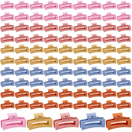 XunYee 100 Pcs Hair Claw Clips Bulk Large Square Jaw Headwear Clips Set for Women Nonslip Rectangle Hair Accessories Clip for Girl Women Gifts Beauty(3.4'',Frosted Sweet)