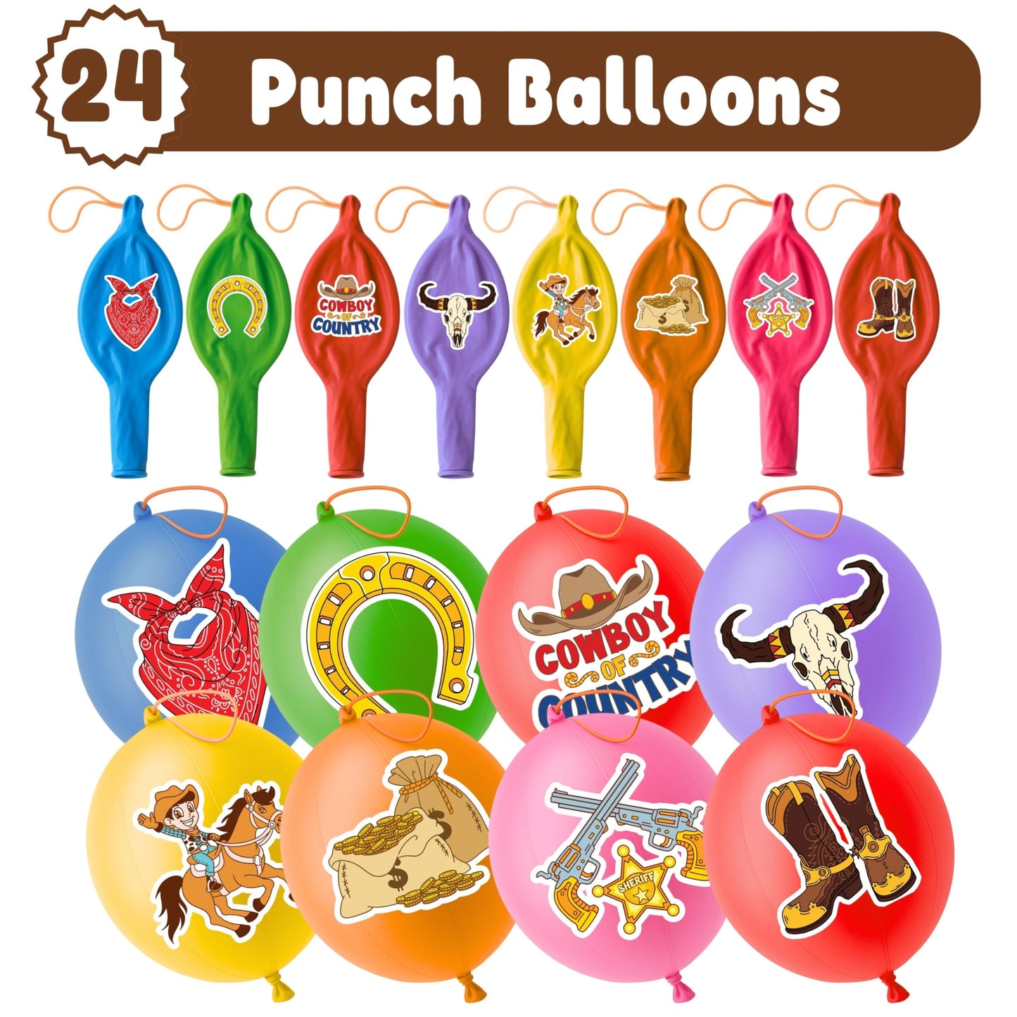 72 PCS Cowboy Party Favors for Kids – 48 Pre-Cut Temporary Tattoos & 24 Cowboy Punch Balloons Themed Birthday Party Decorations Supplies Favors Gifts, Goodie Bag Fillers, Classroom Rewards
