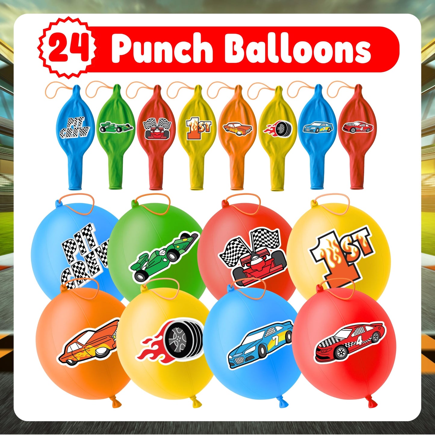 72PCS Race Car Party Favors for Kids - Car-Themed Party Supplies with 48 Pre-cut Temporary Tattoos & 24 Punch Balloons, Birthday Gifts, Goodie Bag Fillers, Classroom Rewards & Decorations